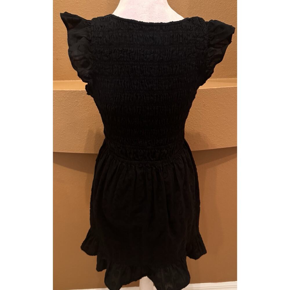 Anthropologie Black Boho Mini Dress Smocked Waist Cotton Size XS - Picture 4 of 9